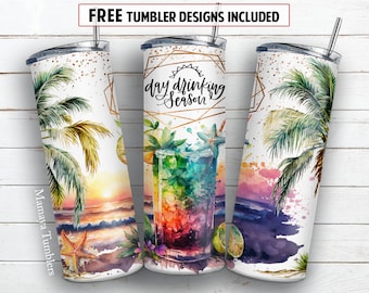 Day drinking season 20 oz skinny tumbler sublimation design Summer funny quote Mojito cocktail digital PNG Straight wrap Waterslide download