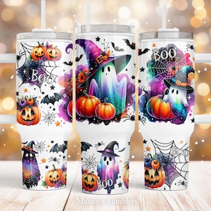 Halloween 40oz Quencher tumbler Sublimation design Ghost Boo Spooky pumpkin Fall vibes PNG wrap Waterslide Digital download