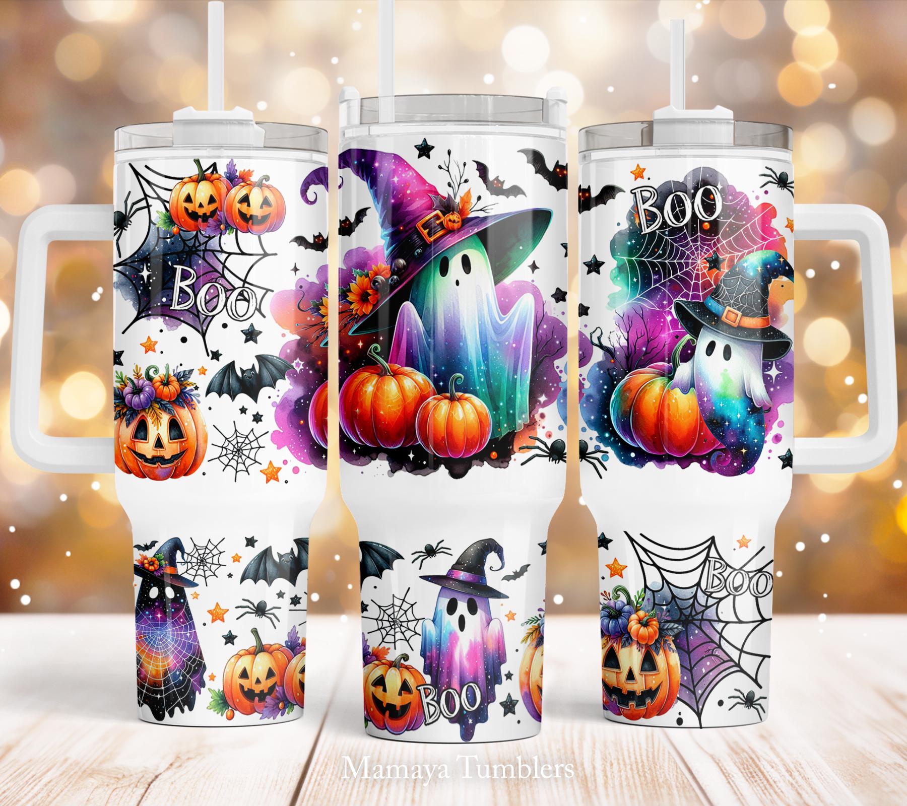 Halloween 40oz Quencher tumbler Sublimation design Ghost Boo Spooky pumpkin Fall vibes PNG wrap Waterslide Digital download