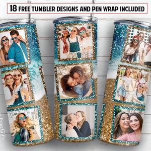 20 oz skinny tumbler sublimation design Ocean beach Photo frame PNG design + 30 oz tumbler template and Epoxy pen wrap design