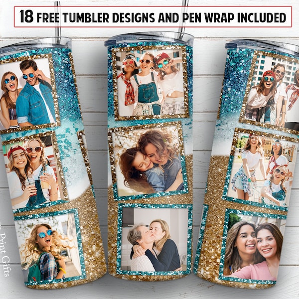 20 oz skinny tumbler sublimation design Ocean beach Photo frame PNG design + 30 oz tumbler template and Epoxy pen wrap design