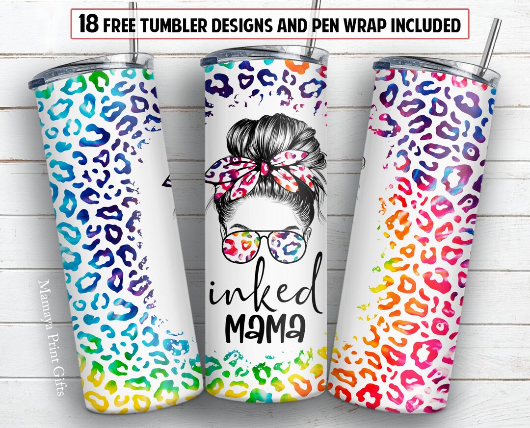 Inked Mama 20 Oz Skinny Tumbler Sublimation Design Tie Dye Leopard ...