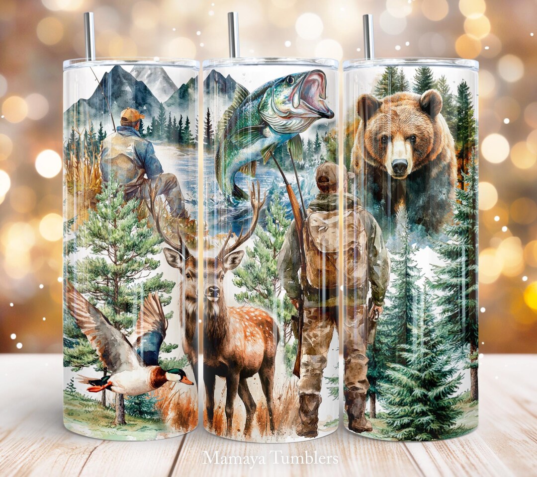 Hunting 20oz Skinny Tumbler Sublimation Design Fishing Male Deer ...