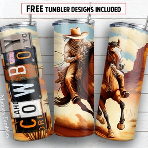 Cowbow and horse 20 oz skinny tumbler sublimation design Rodeo Western digital PNG Straight wrap Waterslide download