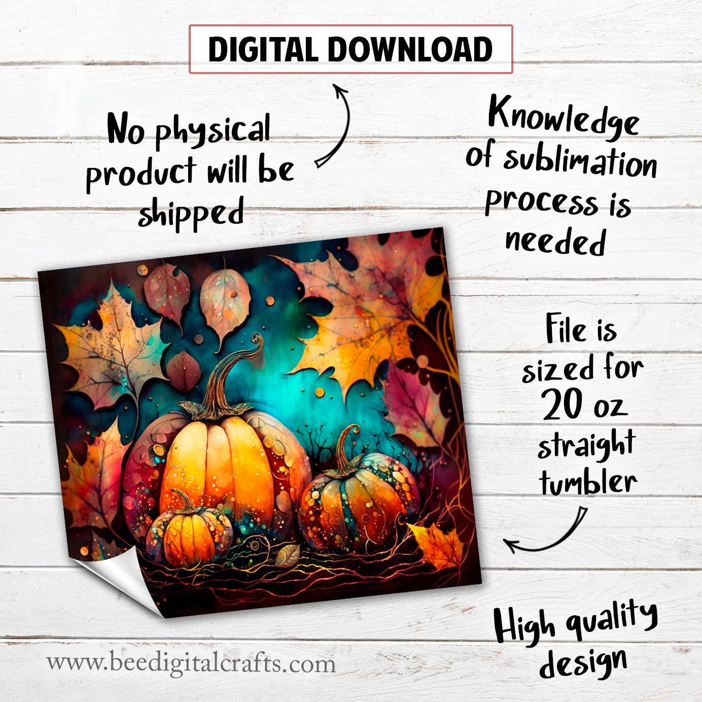 Pumpkins 20 Oz Skinny Tumbler Sublimation Design Alcohol Ink Fall ...