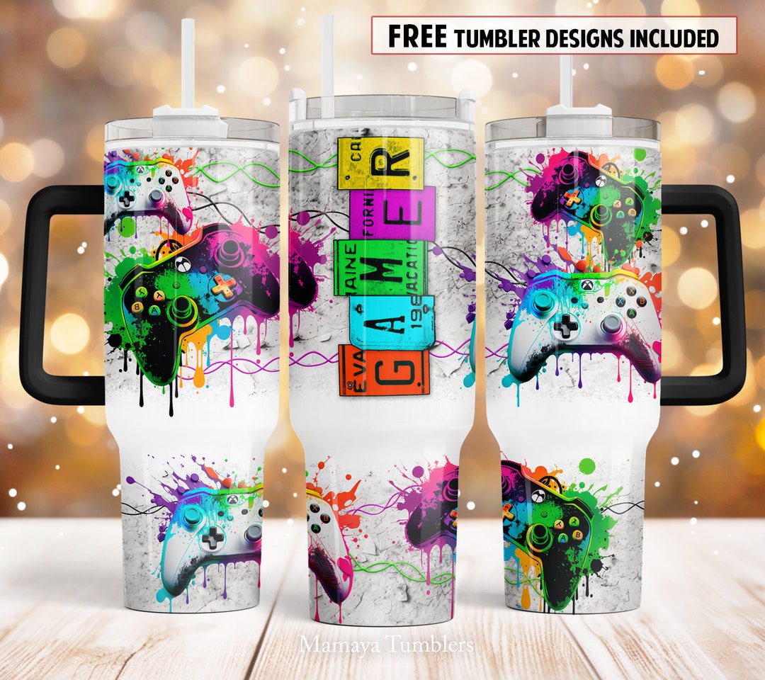 Gamer 40oz Quencher Tumbler Sublimation Design Neon Video Game ...