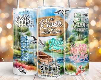 River vibes 20oz skinny tumbler sublimation design Happy place River junkie Better life Straight wrap PNG Waterslide Digital download