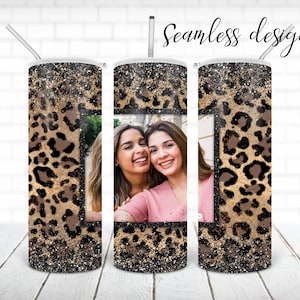 SEAMLESS picture frame tumbler PNG design Glitter leopard 20 oz skinny tumbler STRAIGHT digital wrap