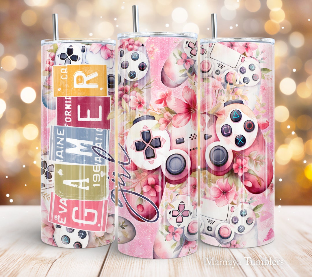Gamer Girl 20oz Skinny Tumbler Sublimation Design Flowers Video Game ...