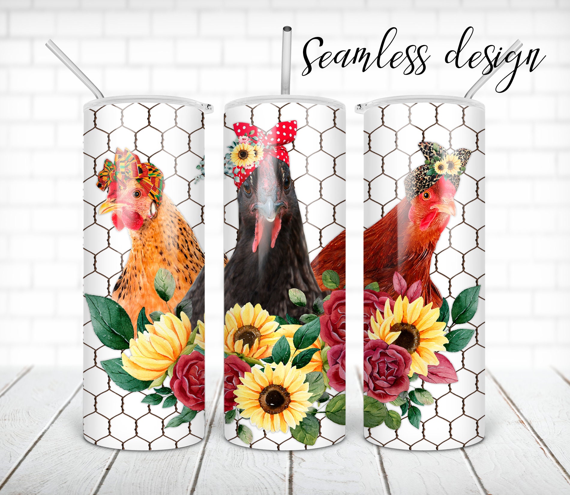 Drawing & Illustration Chicken Lady 20oz Skinny Tumbler Wrap PNG Art ...