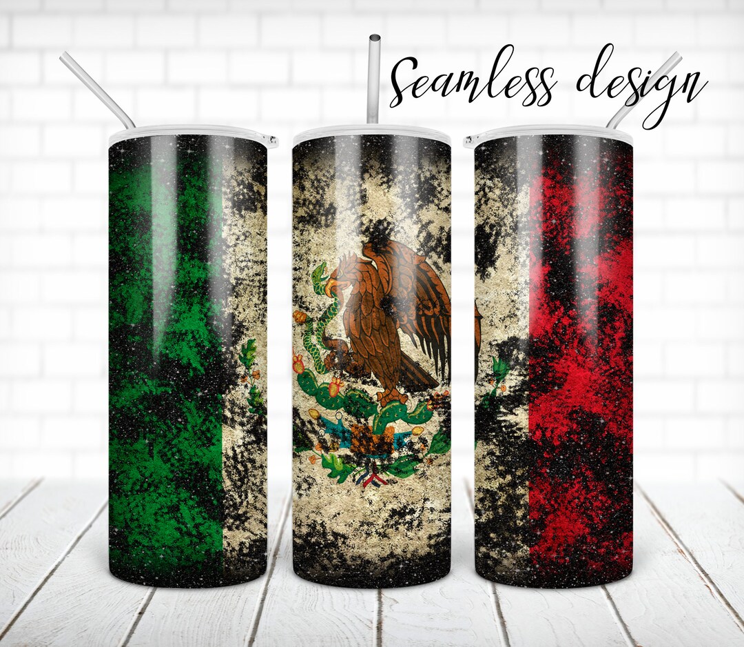 SEAMLESS Mexican Flag Tumbler PNG Design Glitter Grunge With Glitter 20