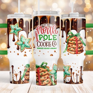 North Pole cookie 40oz Quencher tumbler sublimation design Christmas Winter Holiday wrap template Digital download