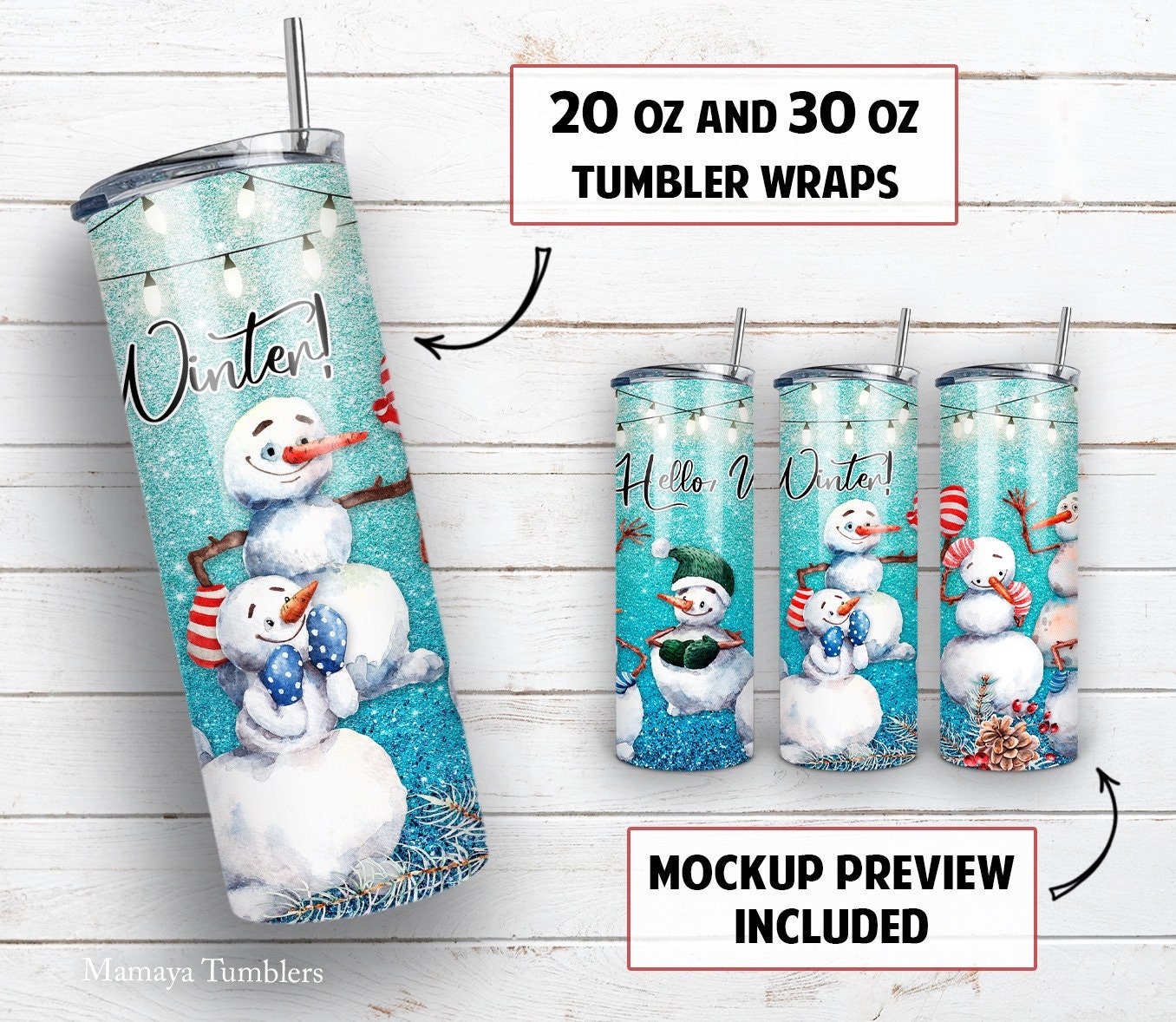 20 Oz Skinny Tumbler Sublimation Design Christmas Snowman Hello Winter ...