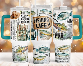 Fishing life 40oz Quencher tumbler sublimation design Bass fish Fisherman quote Wrap template Digital download