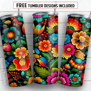 México 20 onças skinny tumbler design de sublimação Flor Mexicano floral nacional digital PNG Envoltório reto Waterslide download