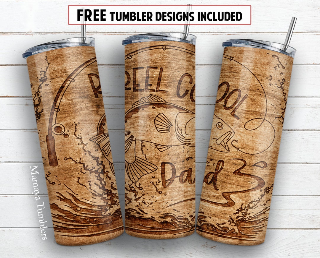 Reel Cool Dad 20 Oz Skinny Tumbler Sublimation Design Farther's Wood ...