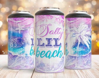 Salty lil beach 4 in 1 can cooler sublimation design Summer qoute Sea shells Palm trees Straight can cooler wrap Digital design PNG