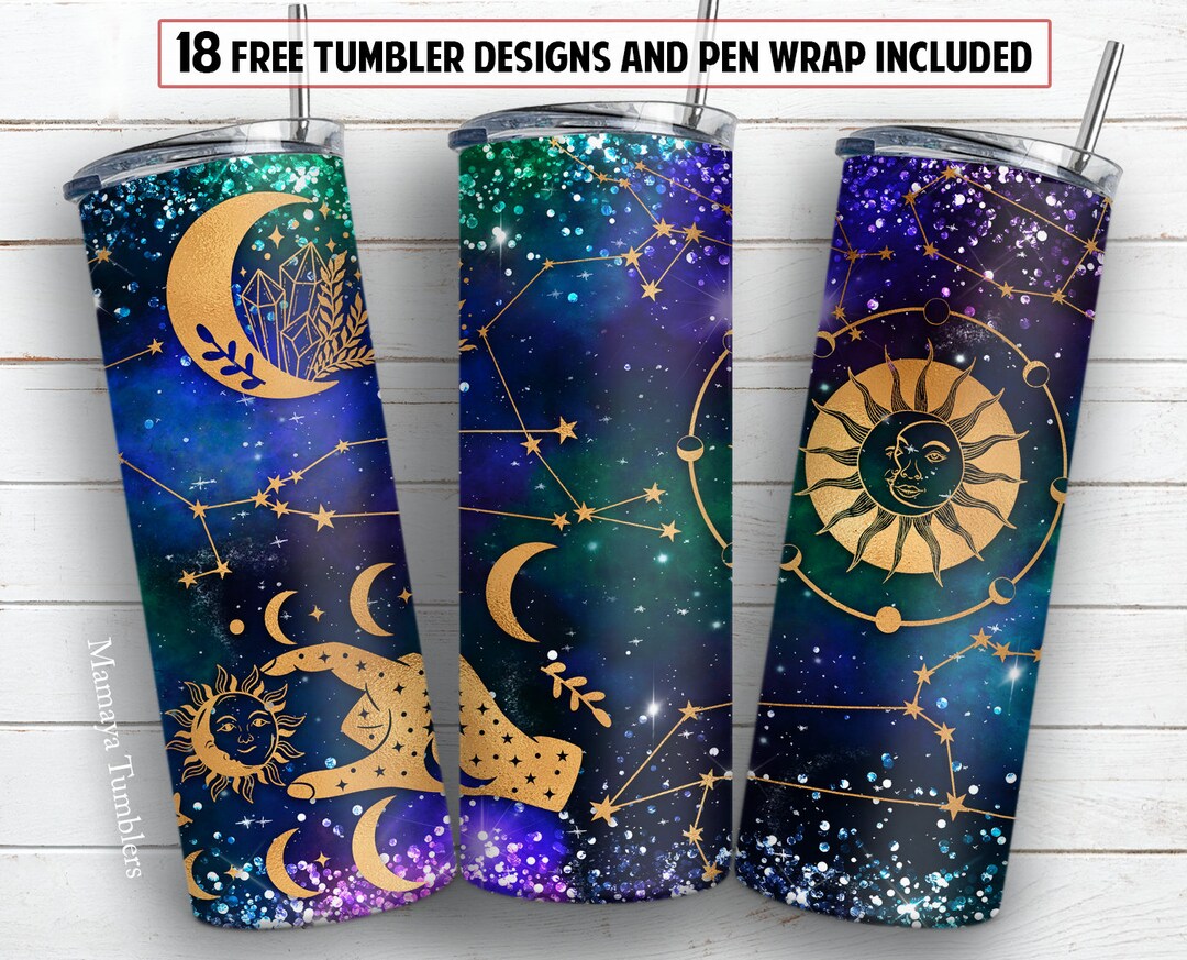 20 Oz Skinny Tumbler Sublimation Design Boho Galaxy Moon and Sun ...
