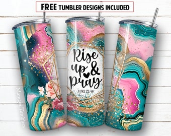 Rise up and pray 20 oz skinny tumbler sublimation design Religion Christian quote Marble digital PNG Straight wrap Waterslide download