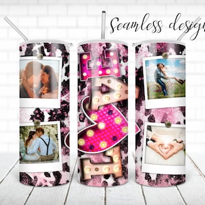 Picture frame Love tumbler PNG design Cowhide and pink glitter Valentine 20 oz skinny tumbler STRAIGHT digital wrap