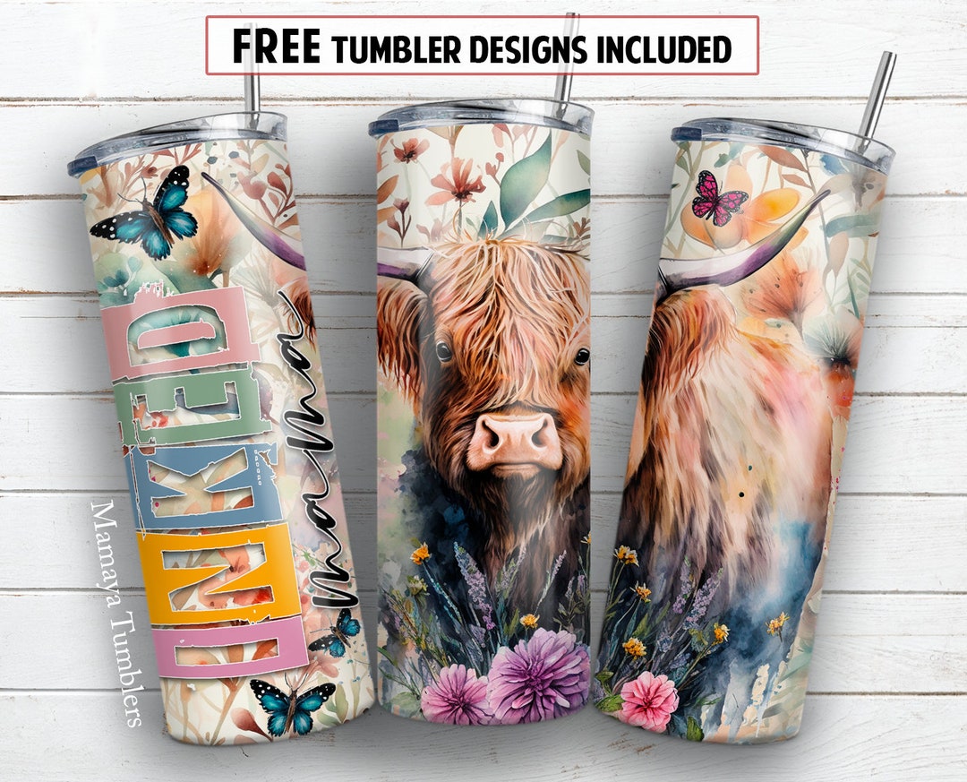 Inked Mama 20 Oz Skinny Tumbler Sublimation Design Flowers Butterfly ...