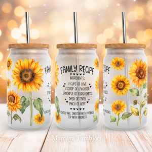 Family recipe 16oz glass can sublimation design Sunflowers Inspirational Glass can wrap PNG wrap download