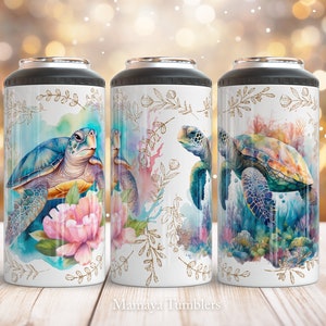 Turtle 4 in 1 can cooler sublimation design Summer can cooler wrap Sea animal Digital design Straight PNG