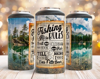 Fishing rules 4 in 1 can cooler sublimation design Lake life can cooler wrap Digital design Straight PNG