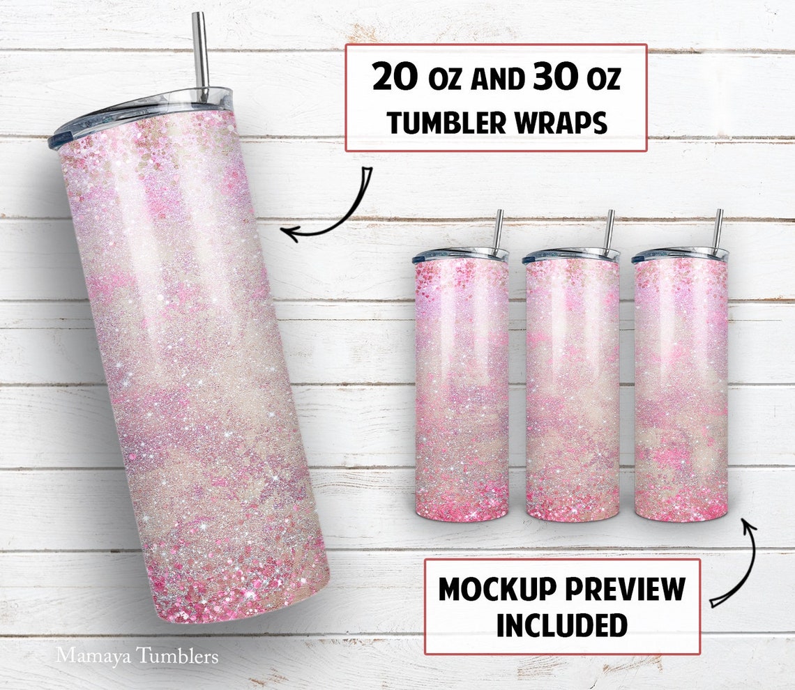 Pink Glitter 20 Oz Skinny Tumbler Sublimation Design Girl Sparkling PNG ...