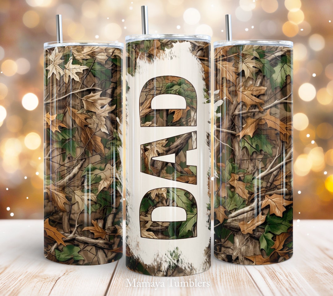 Dad 20oz Skinny Tumbler Sublimation Design Camo Leaves Wood Forest ...