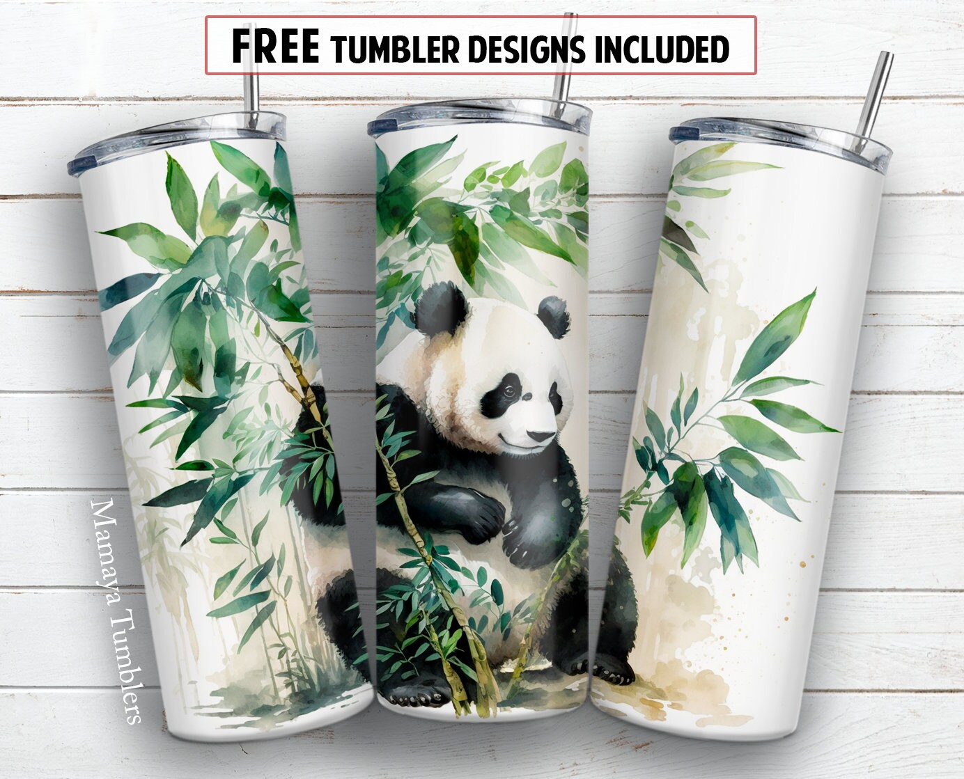 Panda 20 Oz Skinny Tumbler Sublimation Design Watercolor Exotic Animal ...