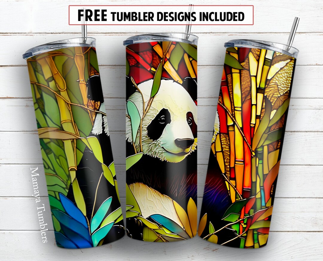 Stained Glass Panda 20 Oz Skinny Tumbler Sublimation Design Bamboo ...