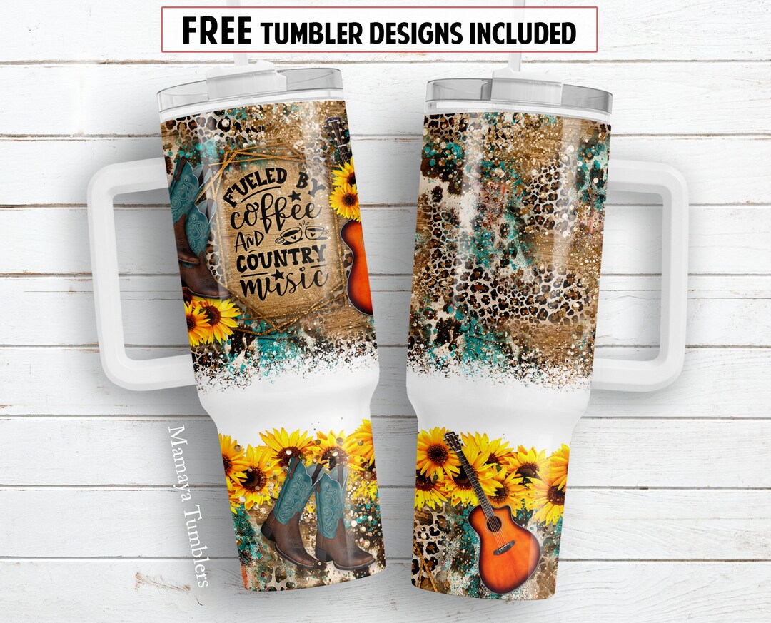 Coffee and Country Music 40oz Quencher Tumbler Sublimation Design Funny ...