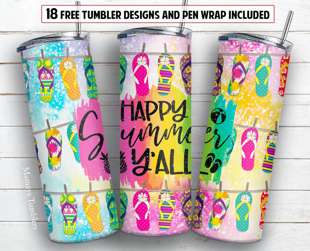 20 Oz Skinny Tumbler Sublimation Design Happy Summer Y'all PNG Design ...