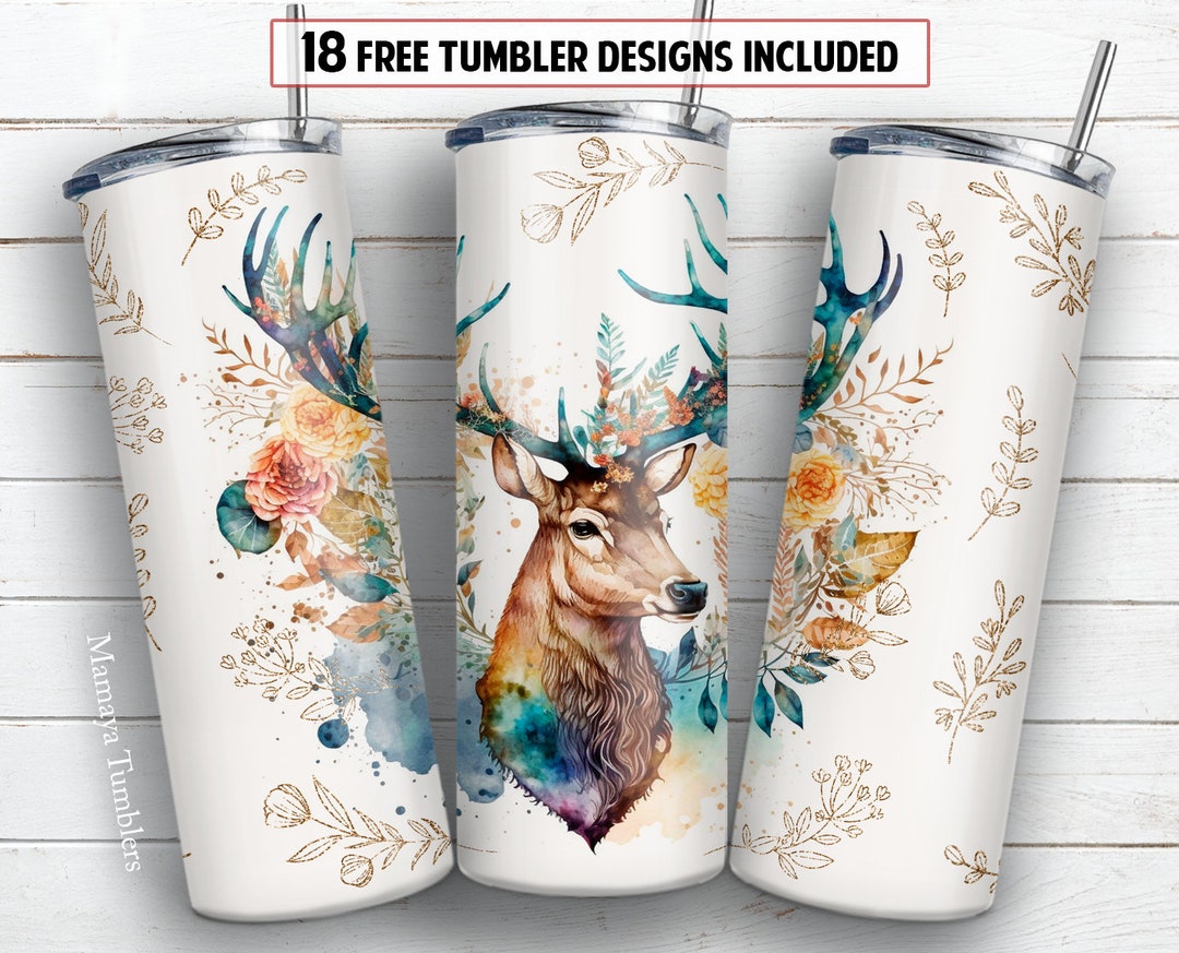 Deer 20 Oz Skinny Tumbler Sublimation Design Boho Flower Wild Animal ...