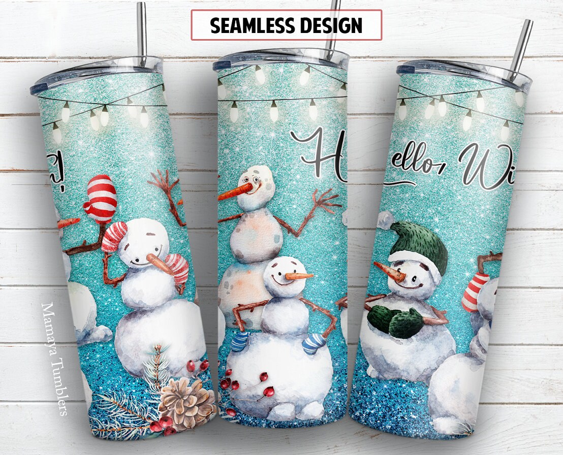 20 Oz Skinny Tumbler Sublimation Design Christmas Snowman Hello Winter ...
