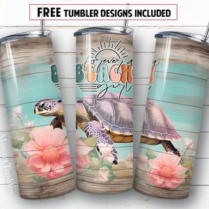 Forever a beach girl 20 oz skinny tumbler sublimation design Turtle flower Summer Seamless digital PNG Straight wrap Waterslide download