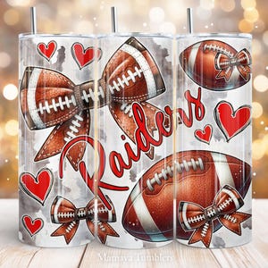Raiders 20oz skinny tumbler Sublimation design Red Coquette Bow Football Straight wrap PNG Waterslide Digital download