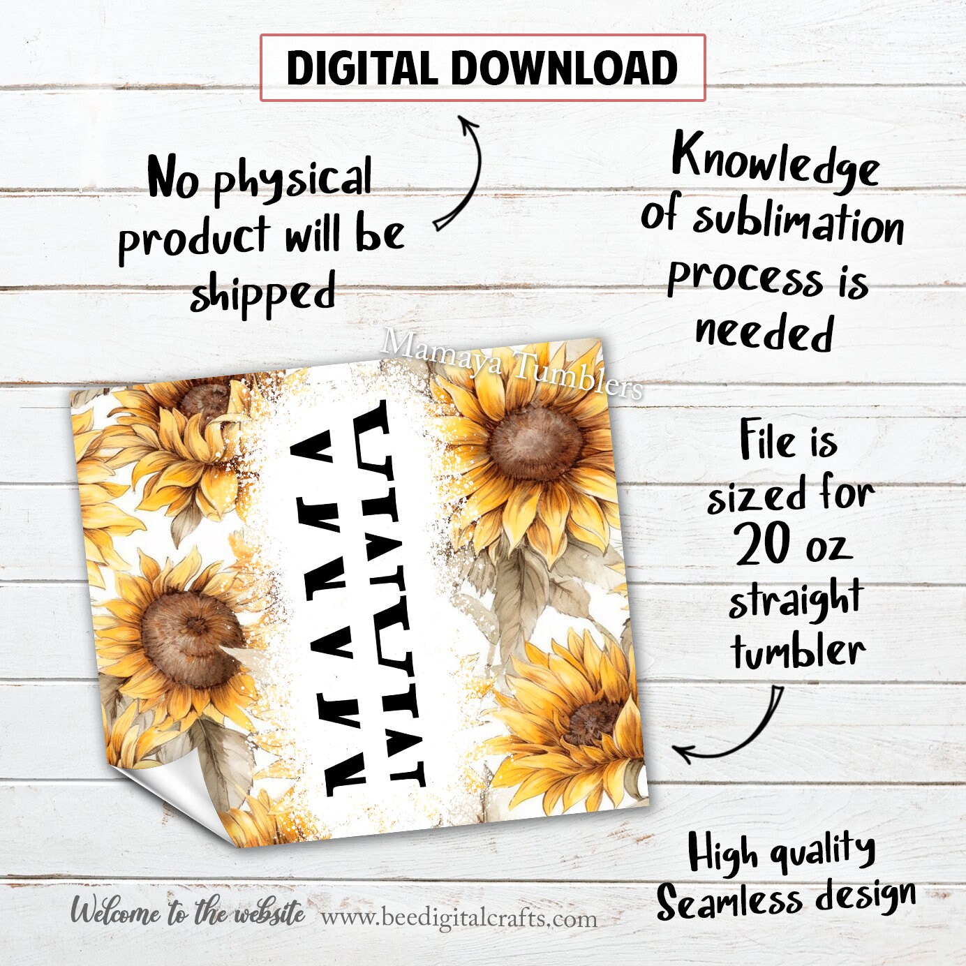 Mama 20 Oz Skinny Tumbler Sublimation Design Sunflower Split Cildren's ...