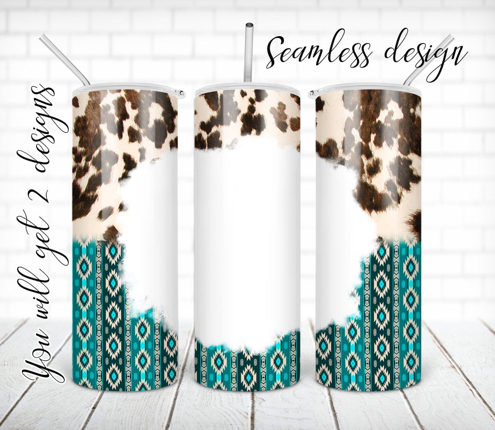 Cowhide Aztec Tumbler PNG Design Cow Print Western Frame 20 Oz Skinny ...