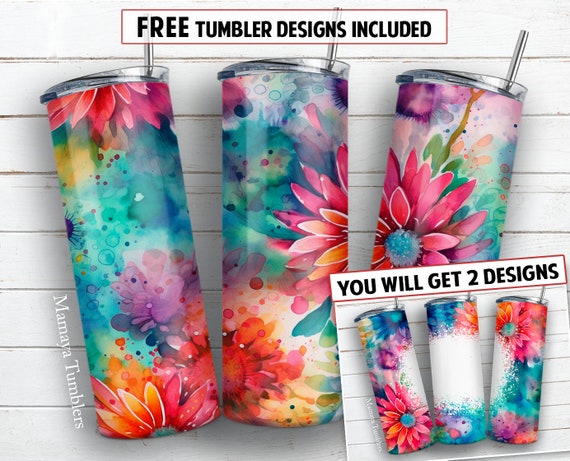 Flowers 20 Oz Skinny Tumbler Sublimation Design Add Text or Name Blank  Floral Seamless Digital PNG Straight Wrap Waterslide Download 