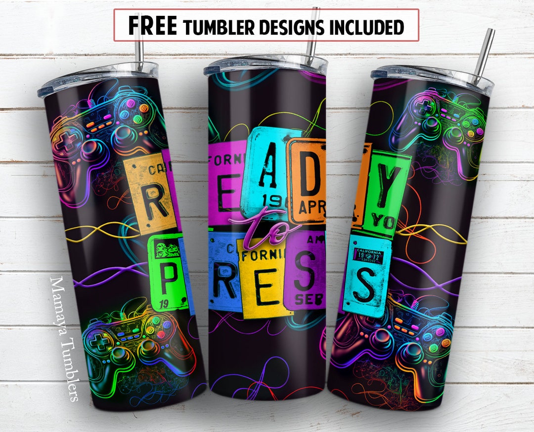 Ready to Press 20 Oz Skinny Tumbler Sublimation Design Gamer Neon Game ...