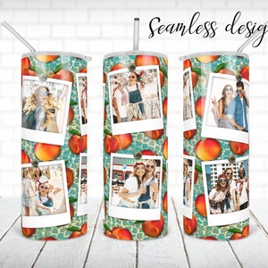 SEAMLESS picture frame peach tumbler PNG design Teal leopard fruit 20 oz skinny tumbler STRAIGHT digital wrap