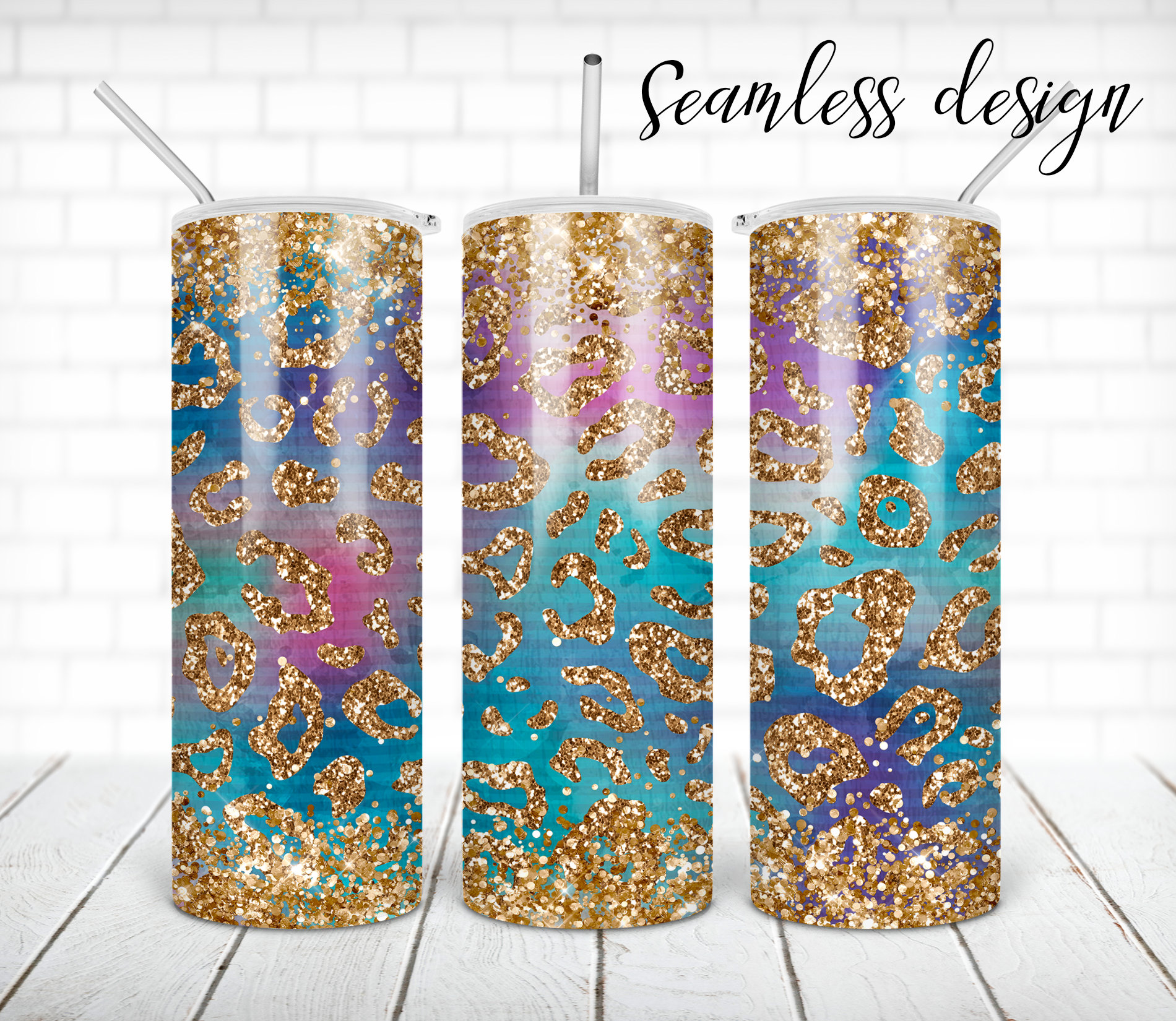 SEAMLESS Glitter Leopard Tumbler PNG Design Colorful Animal Print 20 Oz ...