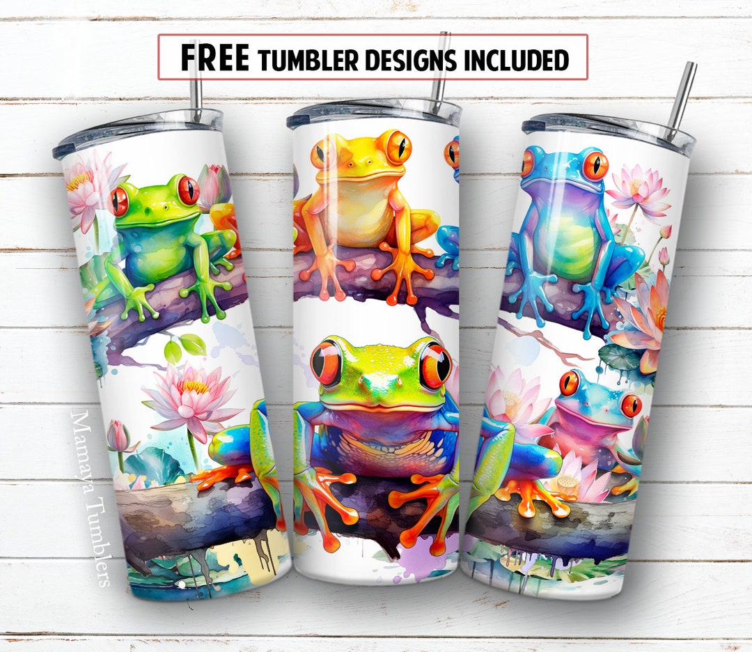 Frogs 20oz Skinny Tumbler Sublimation Design Funny Animal Flower Lotus ...