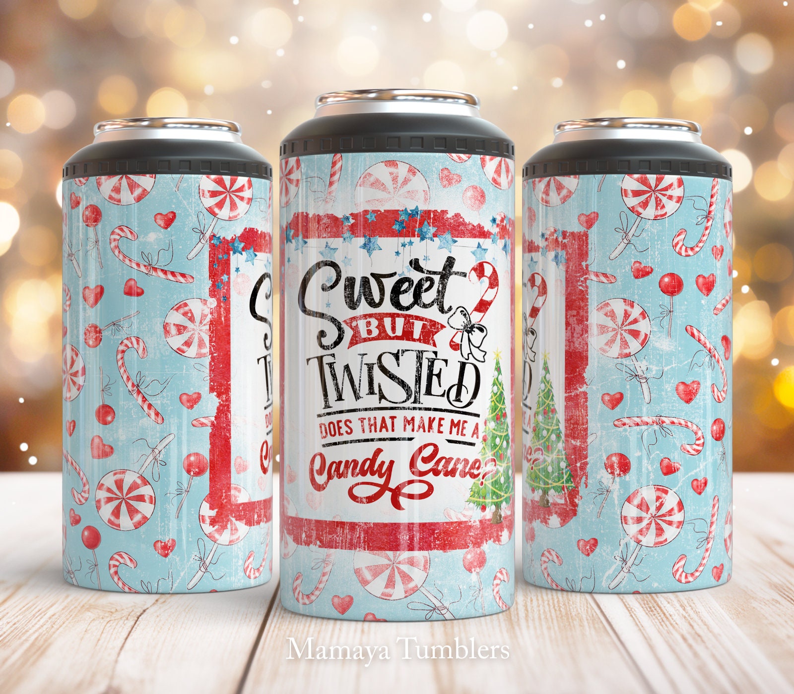 Sweet but twisted 4 in 1 can cooler sublimation design Candy cane Funny Christmas can cooler wrap Digital design Staight PNG