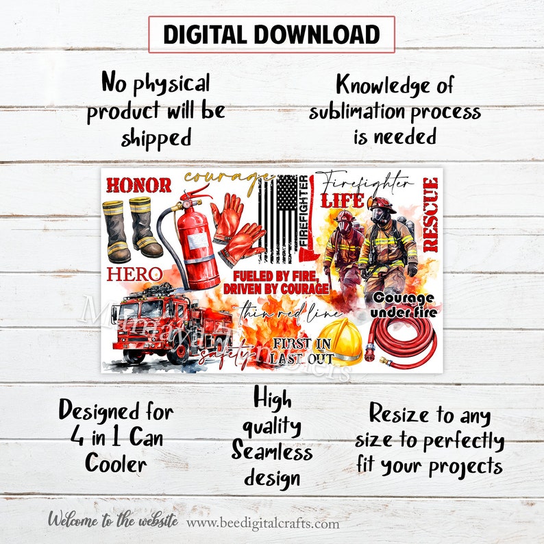 Firefighter 4 in 1 Can Cooler Sublimation Design Fueled by Fire Driven ...