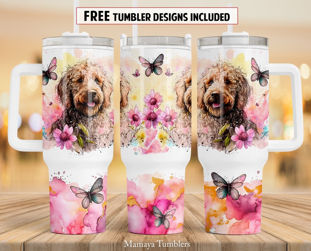Goldendoodle Dog 40 Oz Quencher Tumbler Sublimation Design Flower and ...