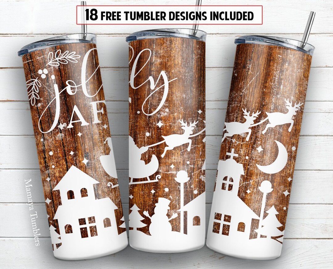 Christmas Santa and Deer 20 Oz Skinny Tumbler Sublimation Design Wood ...