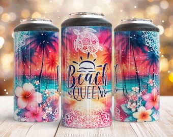 Beach queen 4 in 1 can cooler sublimation design Summer floral Boho mandala Turtle Straight can cooler wrap Digital download